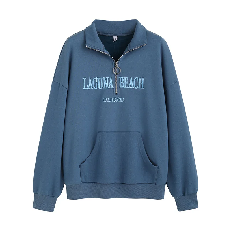 

2021 Spring Half Open Collar Sweater Women Sweatshirt Cashmere Hoodies New Loose Hedging Version of Pure Cotton Letter Coat 8075