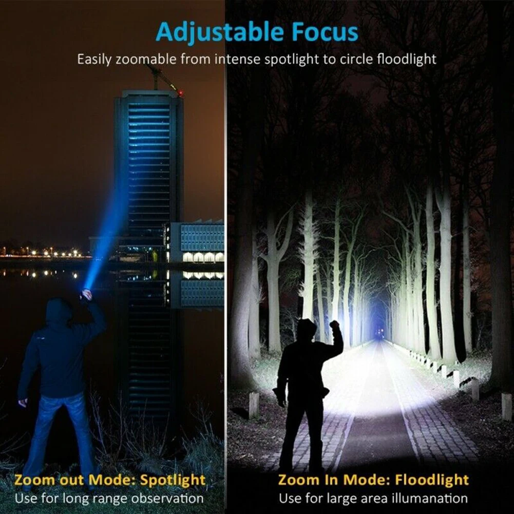 12*2.7*2.4cm Flashlight 50000LM Aluminum Alloy Black Camping Fishing Hiking