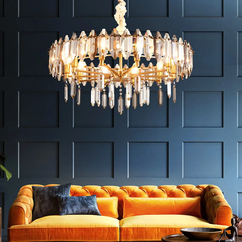 

Modern Gold Metal Led E14 Pendant Lights Foyer Lustre K9 Crystals Pendant Lamp Chain Hanging Droplight Led Lighting Fixtures