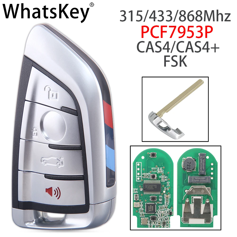WhatsKey Remote Car key 315 /433 /868MHZ pcf7953P Keyless Entry For BMW CAS4 3 5 7 F Series X5 X6 Smart Key Card Insert Blade