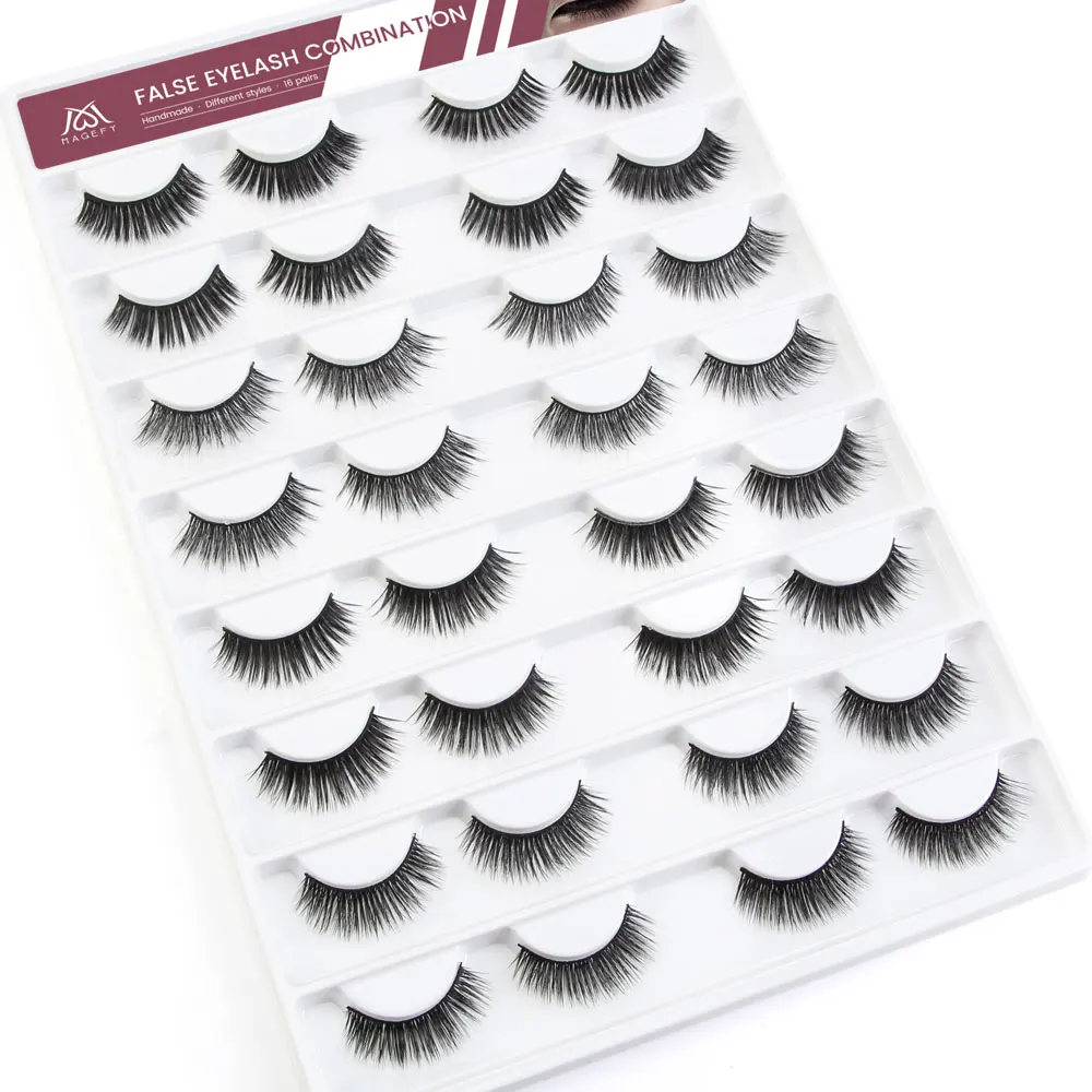 MAGEFY 16 Pair Multipack 3D Soft Mink Hair False Eyelashes Handmade Wispy Fluffy Long Lashes Natural Eye Makeup Tools | Красота и