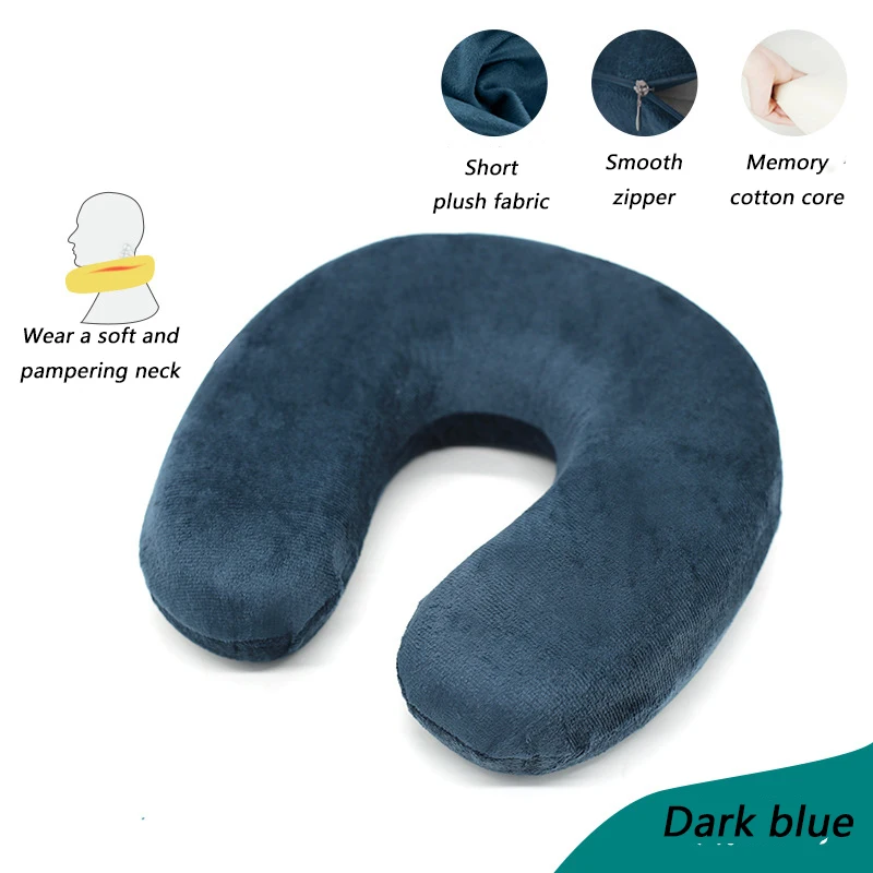 dark blue plush U-образная медленный отскок пены памяти Soild подушка для шеи мягкий Автомобиль Полет офис поддержка шеи самолет Путешествия Подушка для отдыха головы - Цвет: dark blue plush