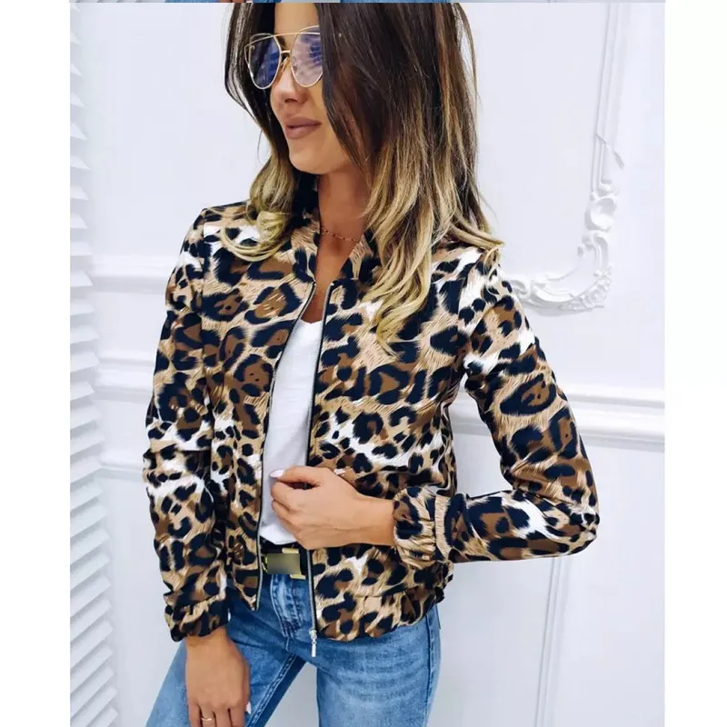 

Women Long Sleeve Leopard Pattern Jacket Zipper Up Slim Fit Jacket Coat Top Female Fashion Casual Outwear Coat Jacket Mujer