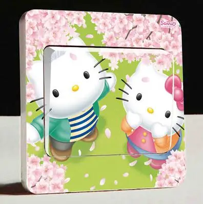 2 шт. список мультфильм hello kitty переключатель гнездо наклейки, украшенные сладкий дом Детская комната переключатель декоративные наклейки - Цвет: Светло-серый