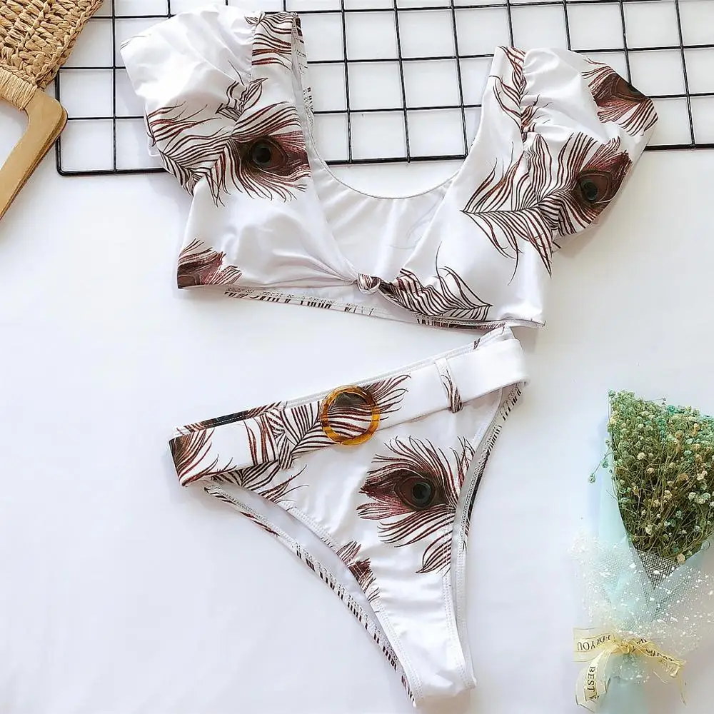 Peacock Feather Swimsuit Female Sexy Bikinis 2020 Mujer V Neck Swimwear Women Brazilian Biquini Bathing Suit | Женская одежда