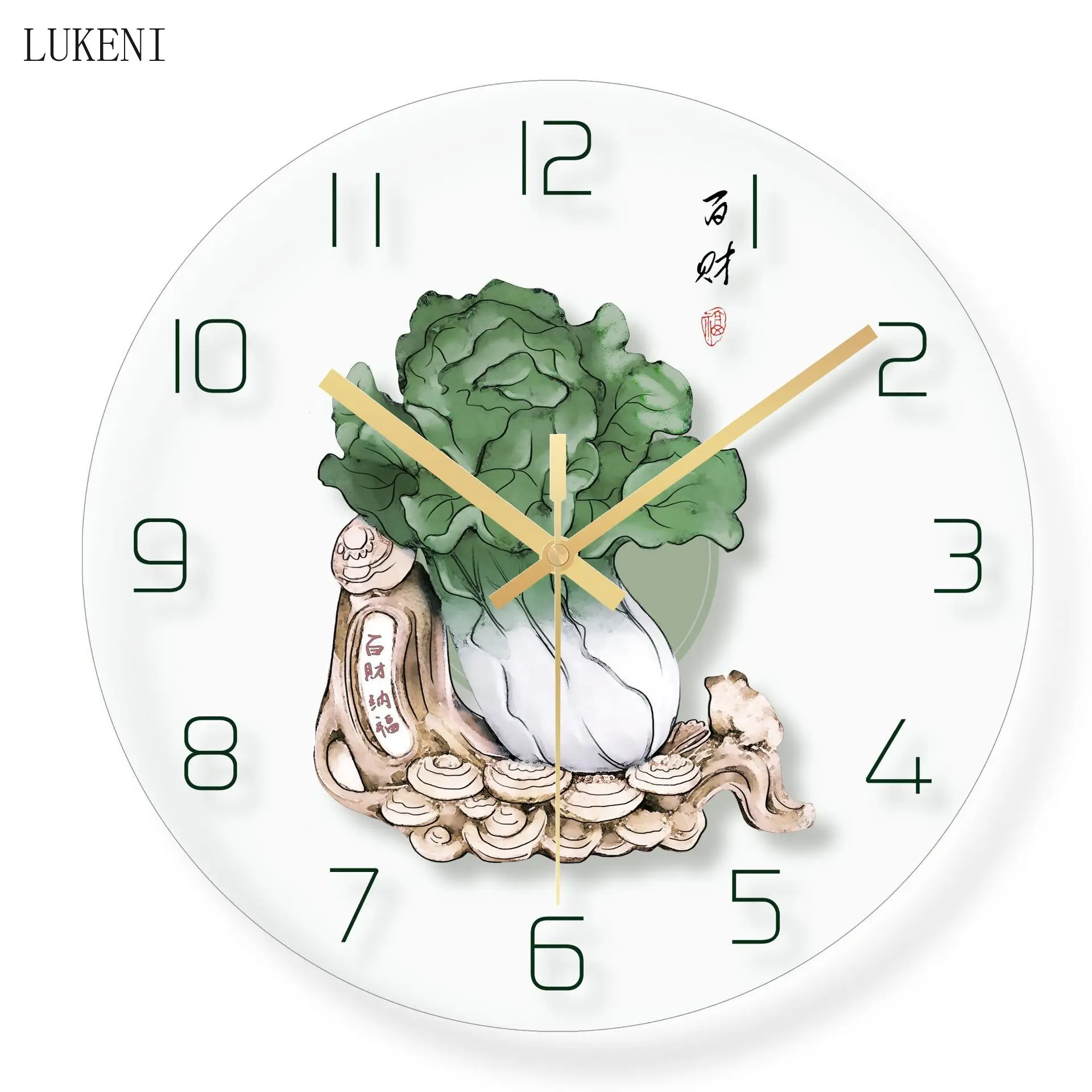 

Китайские Капустные настенные часы из закаленного стекла домашний Декор настенный Декор