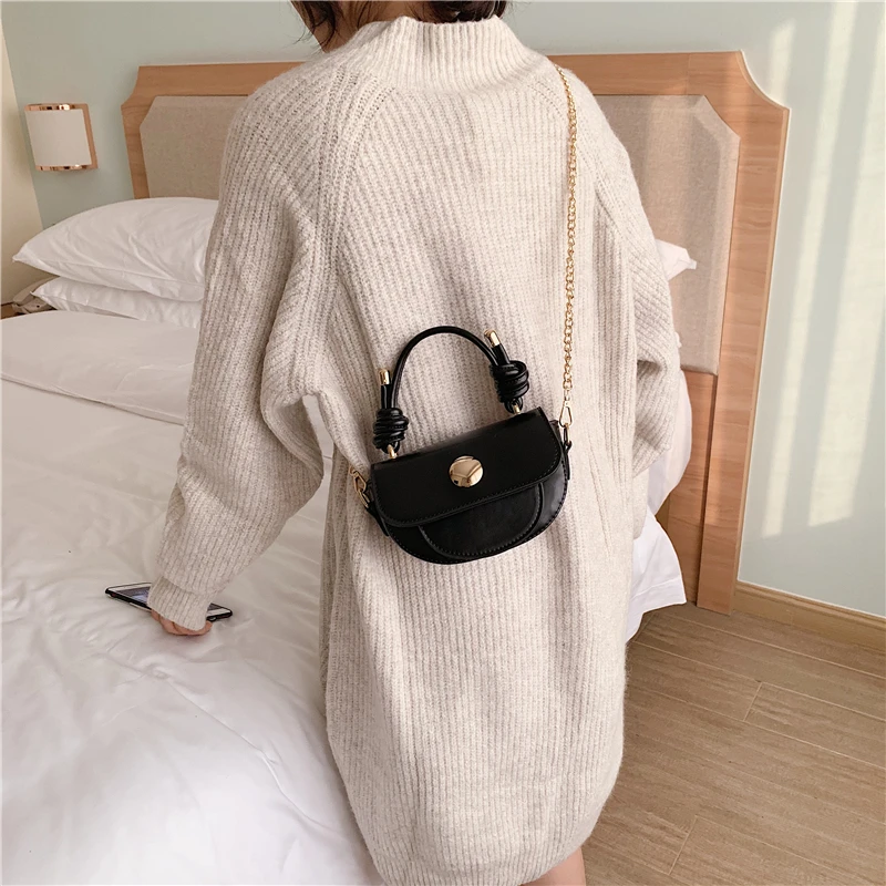 Роскошные женские маленькие сумки полумесяца на плечо с металлической цепочкой