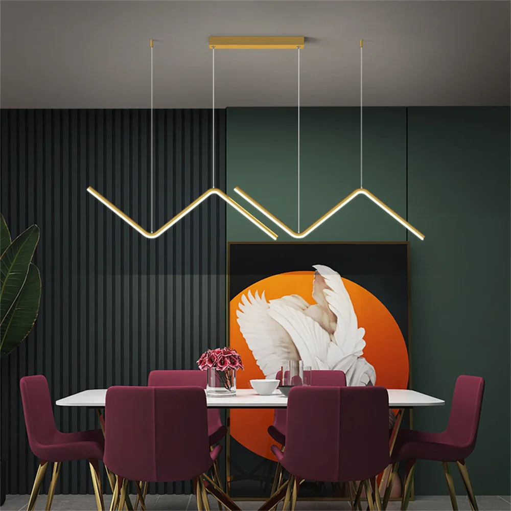 Modern Minimalist Wave Line Led Chandelier For Table Dining Kitchen Restaurant Nordic Coffee Bar Table Pendant Hanging Light 26W