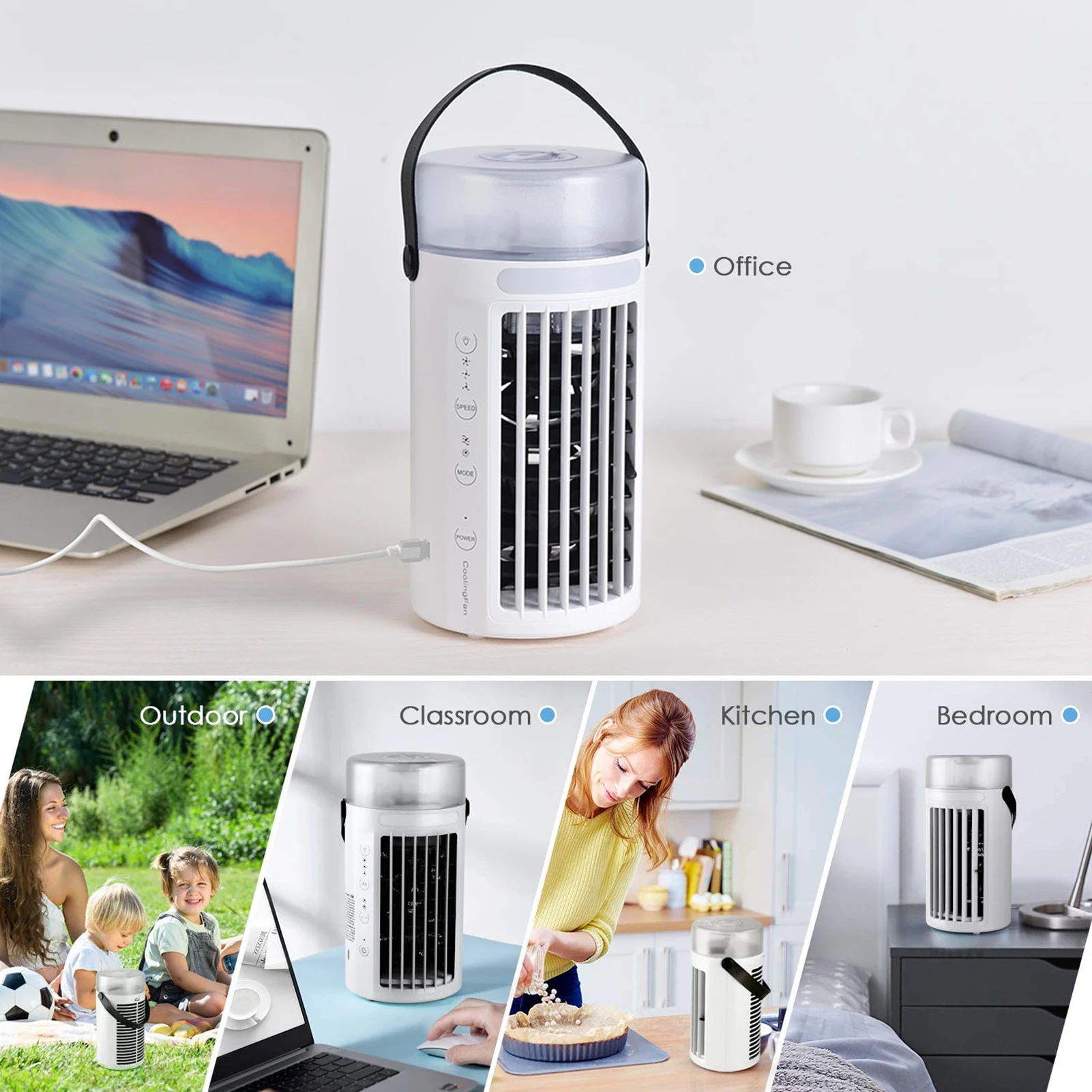 

ABS Mini Evaporative Air Cooler Office Home Desktop Air Purifier USB Cool Mist Humidifier LED Personal Portable Air Conditioner