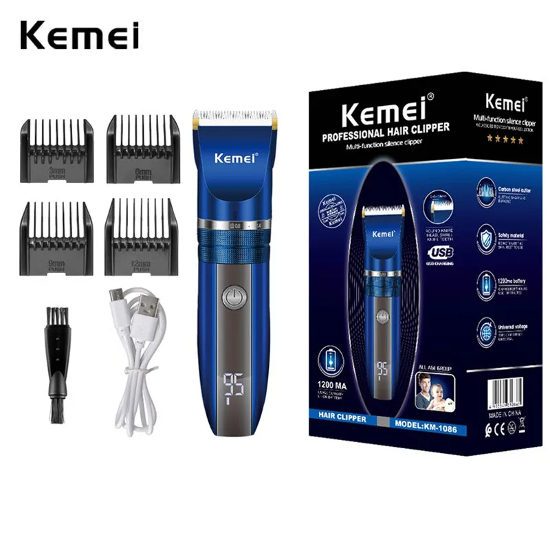 

Машинка для стрижки волос Kemei Barbershop для мужчин беспроводной триммер синего цвета с ЖК-дисплеем детская машинка для стрижки волос со съемным ...