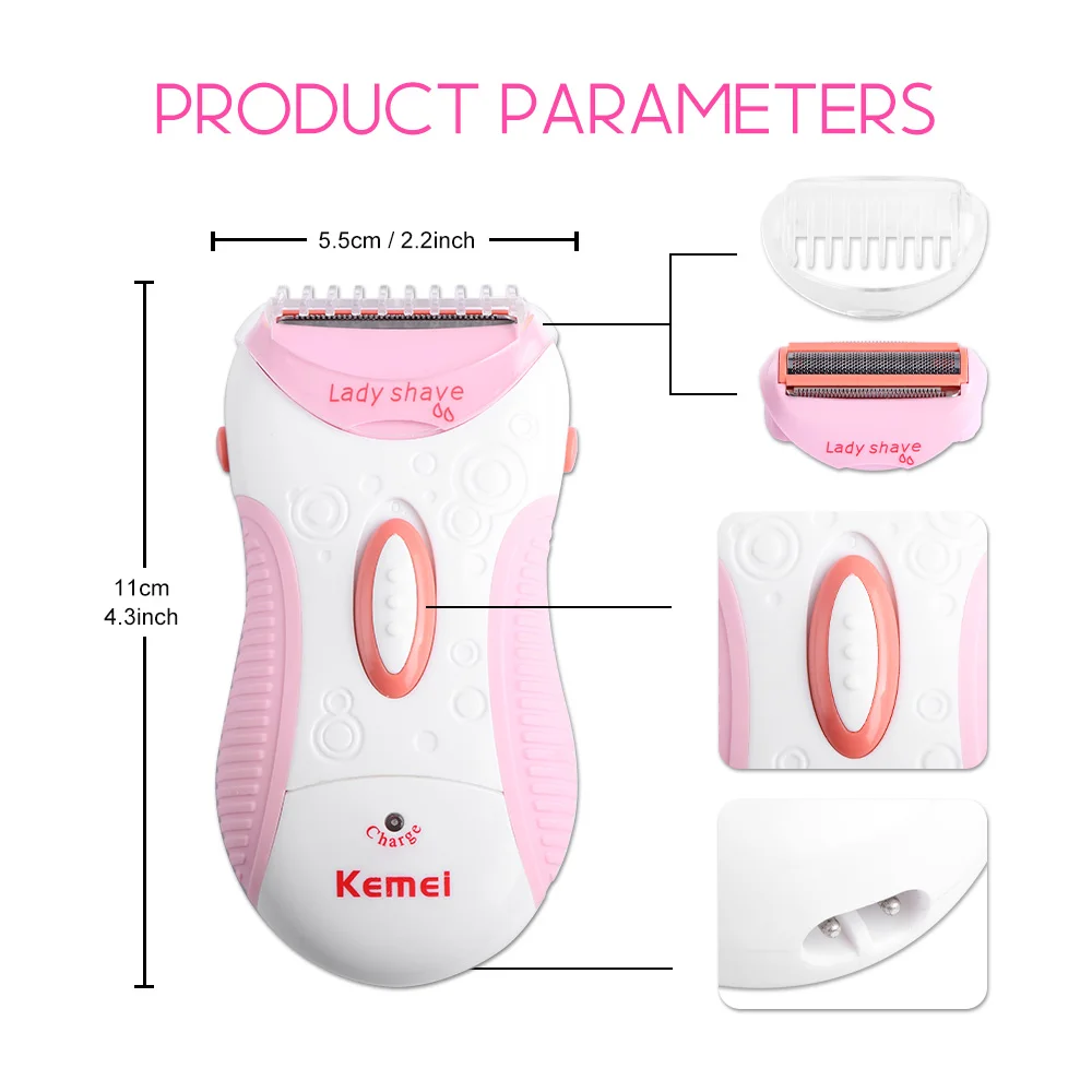 

Female Epilator Women Shaver Hair Removal Electric Lady Shaving Trimmer Bikini Depilatory Legs Body depilador KM-1187