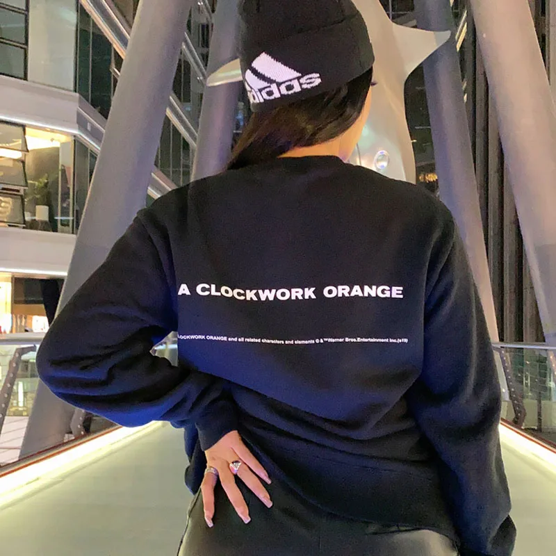 Classic Clockwork Orange Print Embroidered Fleece Loose Street Wind Round Neck Pullover | Женская одежда