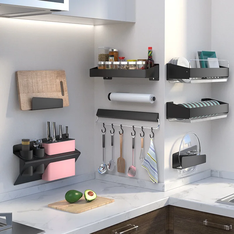 Новый настенный кухонный стеллаж из нержавеющей стали черного цвета для сушки