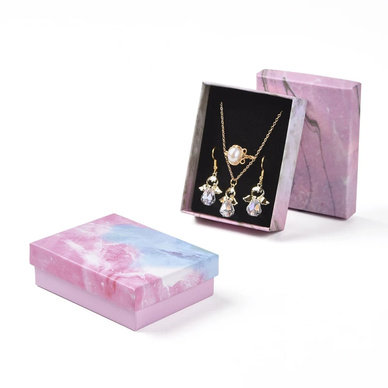 18pcs 24pcs Cardboard Jewelry Set Boxes for Necklaces Pendants Rectangle Pink Gift Box with Bowknot & Sponge Inside 80x50x25mm
