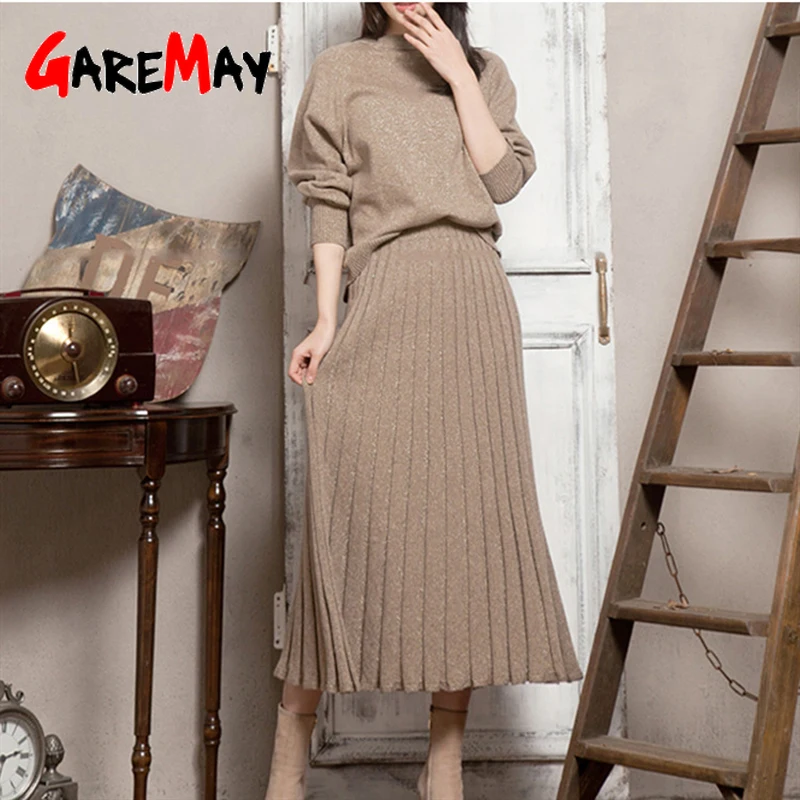 Зимний комплект из двух предметов женская повседневная юбка Женский вязаный