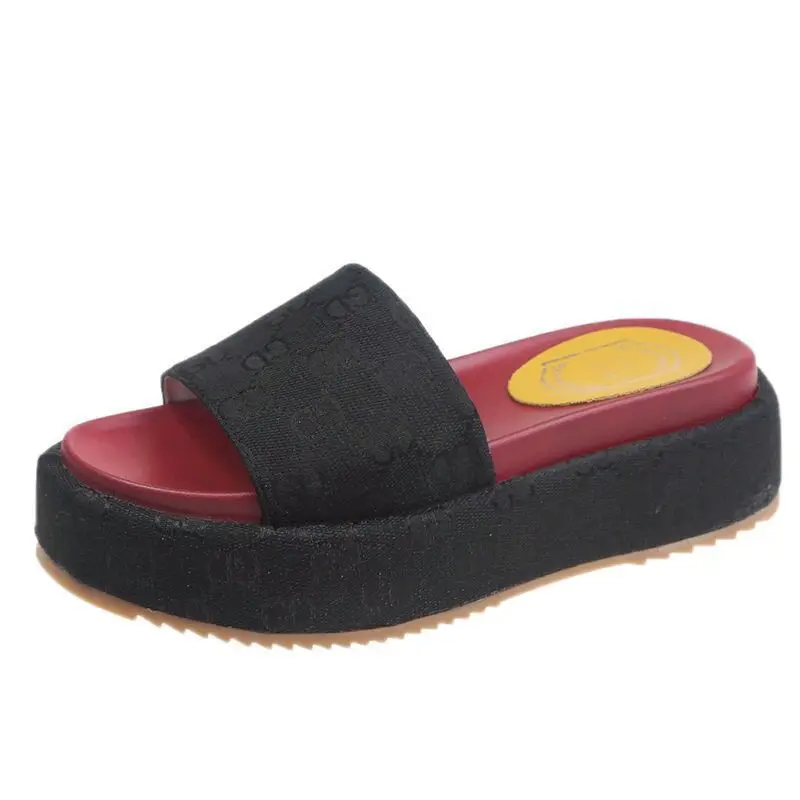 

2021 summer high-quality canvas surface women slippers thick bottom word drag women's shoes sandals high heels casual women shoe