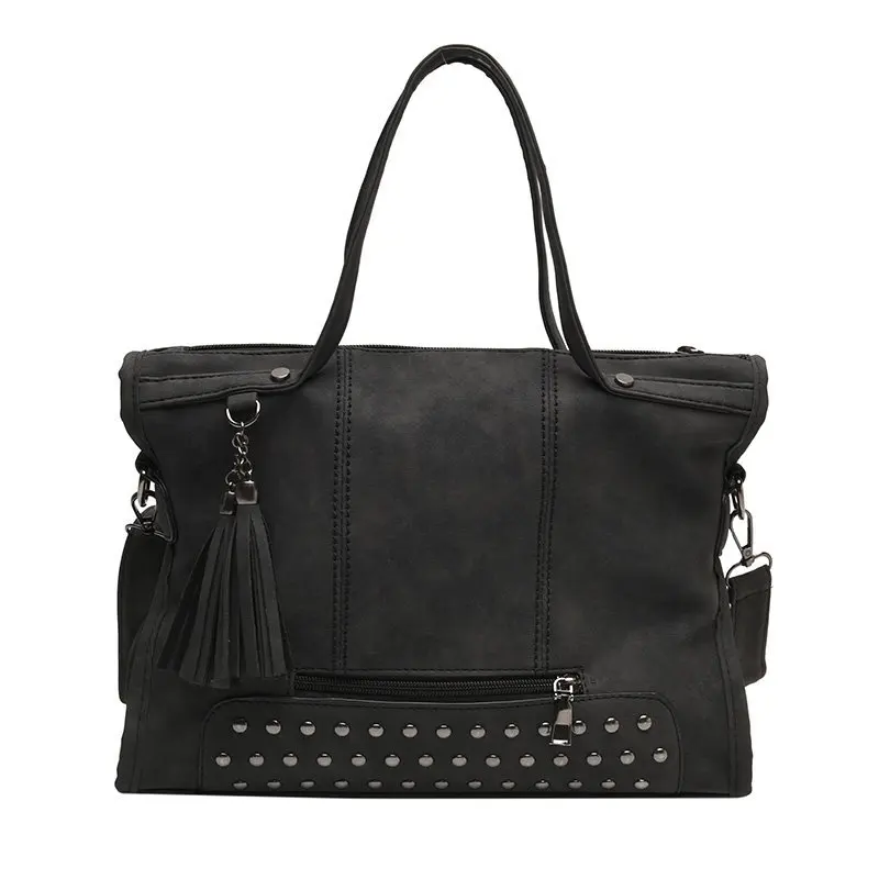 

Rivet Faux Suede Handbags for Women Punk Style Vintage Bags New 2020 Tassel Female Bag Winter And Automn Black Shoulder Bags