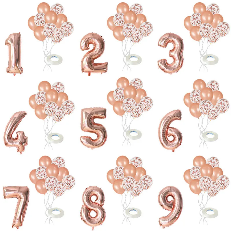 

12Pcs/Set 32 Inch Number Foil Balloon Gold Rose Gold Balloons Set Baby Shower Kids Birthday Wedding Party Anniversary Decoration