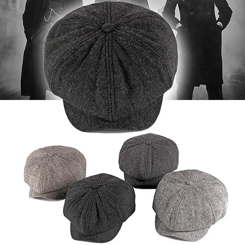 

Hot Outdoor Autumn Winter Hiking Cap Headwear Apparel Vintage Beret Cap British Style Sunshade Octagonal Hat Accessories