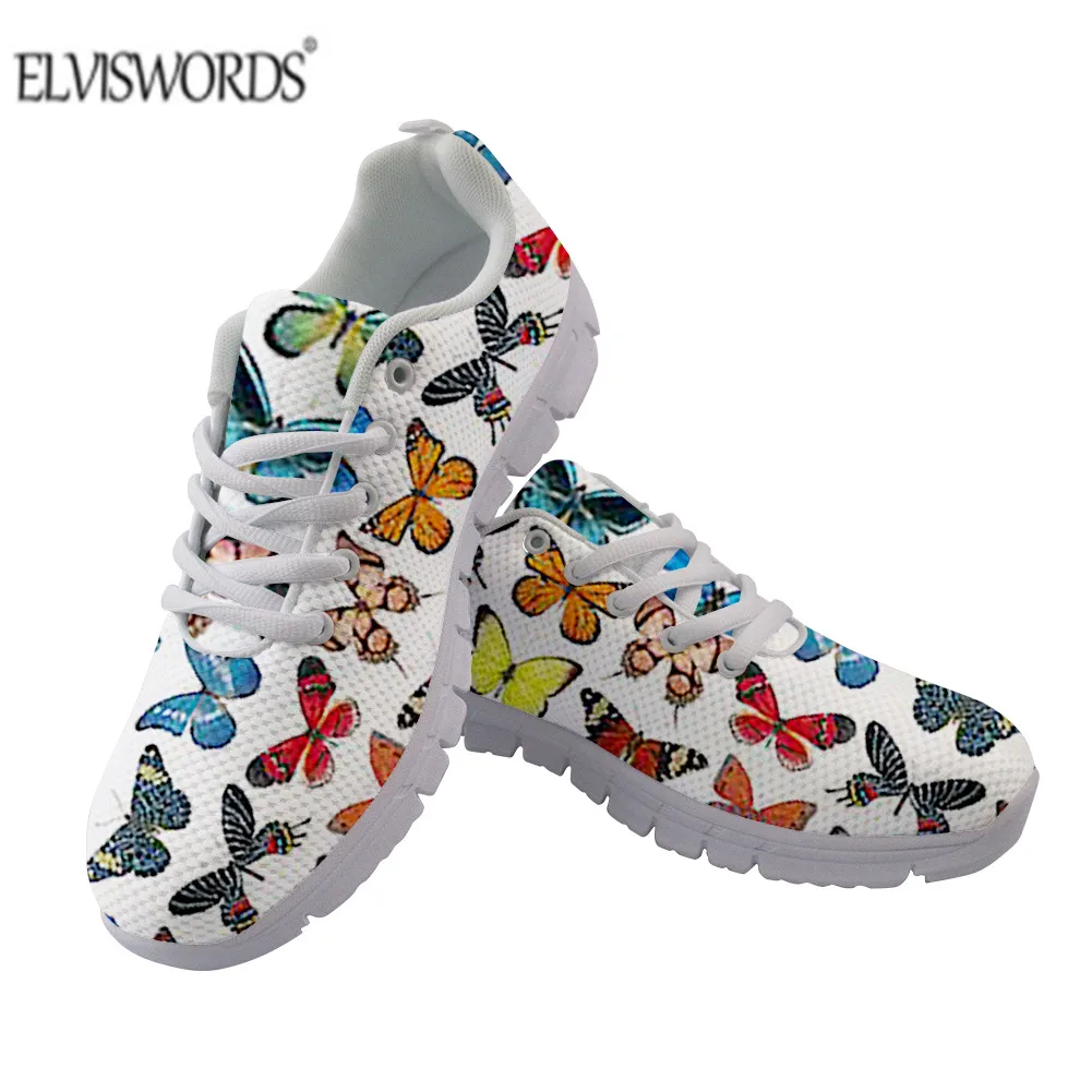 

ELVISWORDS Women's Sneakers Colorful Butterfly Pattern Running Shoes Women Breathable Casual Shoes Outdoor Light Sports Shoes