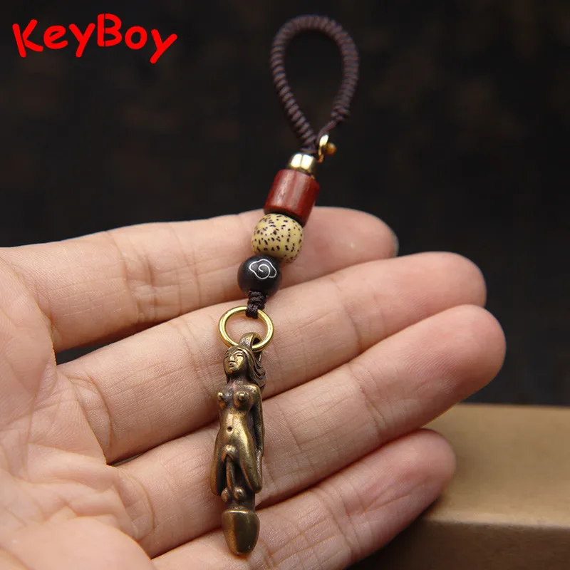 Латунный обнаженный женский мини забавный мужской брелок для пениса Брелок с