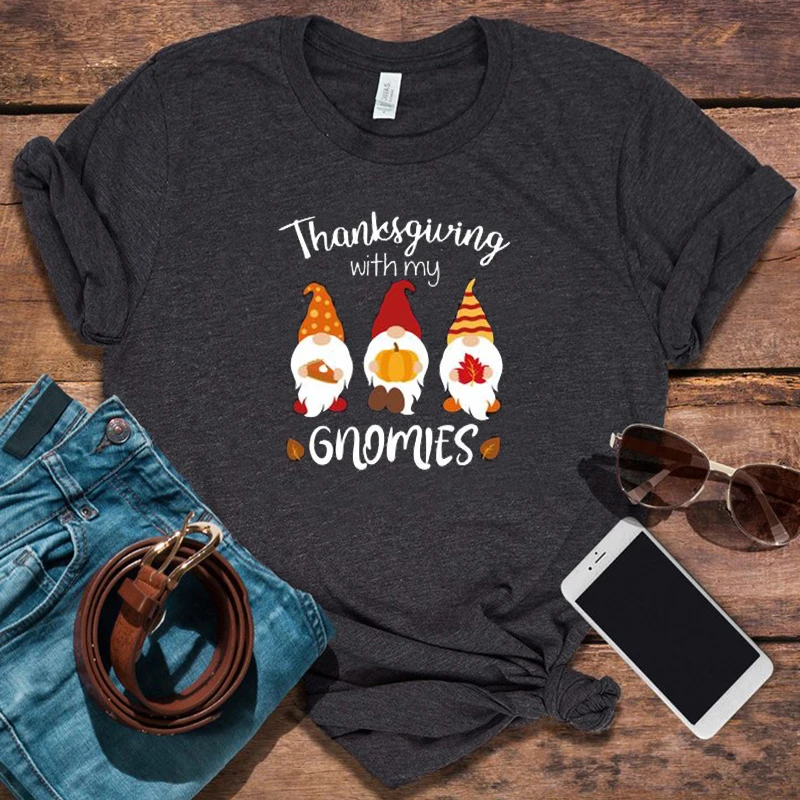 

Thanksgiving Gnomes Woman Tshirts 2021 Thanksgiving Shirt Funny Vintage Clothes Woman Casual Cartoon Tee Harajuku