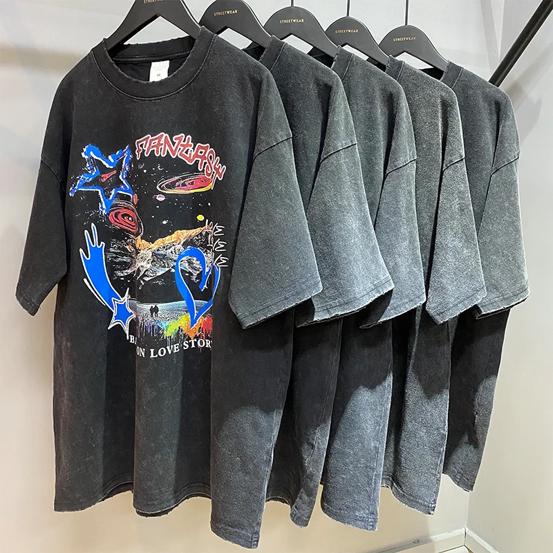 

Graphic T shirts Men Hip Hop T-shirt Cotton Cartoon Print Retro Washed Top Harajuku Streetwear Oversized Tshirt Summer Vintage