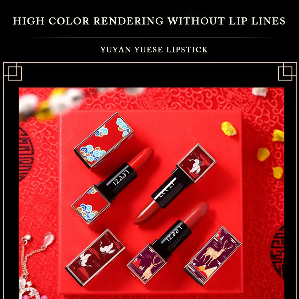 

3 Pcs Liz Chinese Style Forbidden City Lipstick Set Matte Velvet Satin Texture Glides Lipslipstic Safe Ingredients