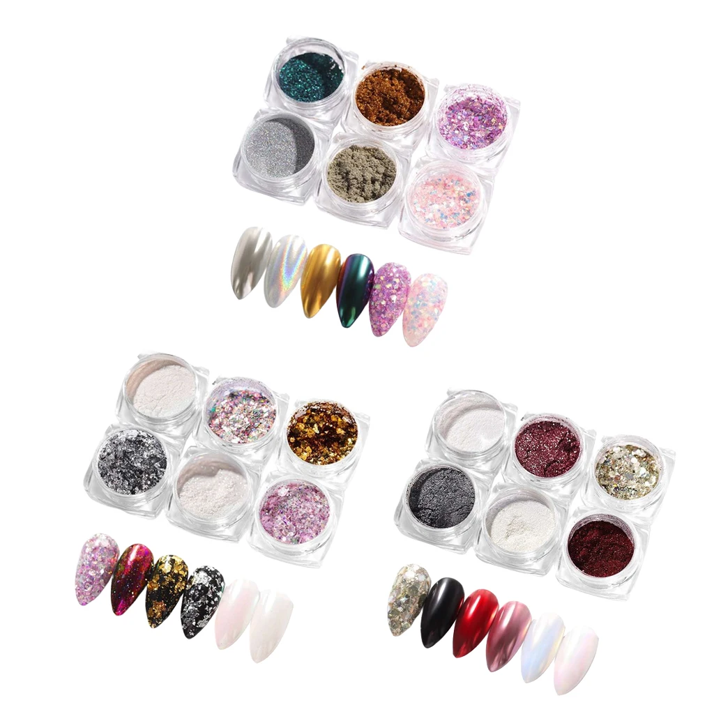 

6 Colors Nail Art Glitters Powder Shiny Manicure Sequins Flakes Paillette