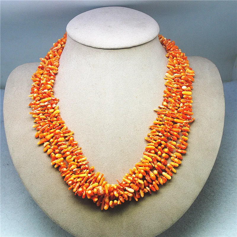 

1PC Nature Coral Necklace Handmade With Ropes 52CM Length Beads Chips Five Lines Fashion Jewelry Party Wearing With Clasps Hots