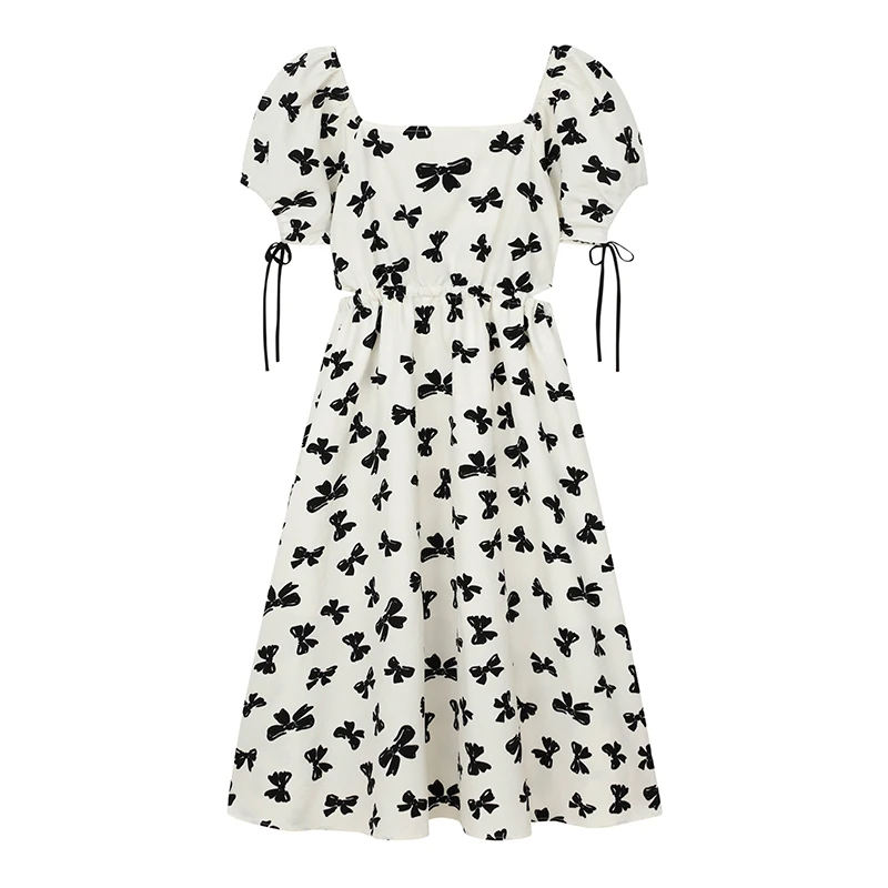 Женское платье с завязкой на талии корейское летнее квадратным вырезом и