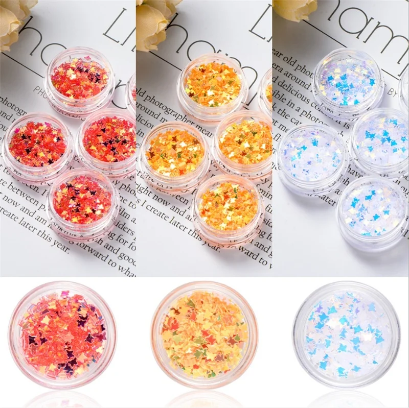 6 шт./компл. зеркальные Блестящие бабочки для ногтей блестки украшения Смешанные