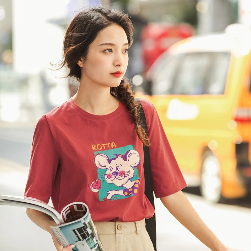 INMAN/Весенняя хлопковая свободная футболка с принтом животных Универсальная