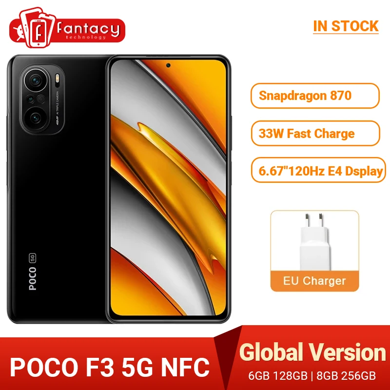 

Смартфон глобальная версия POCO F3, Восьмиядерный Snapdragon 870, 8 ГБ, 256 ГБ, 6,67 дюйма, 120 Гц, E4 AMOLED дисплей, телефон с быстрой зарядкой, 33 Вт, 48 МП
