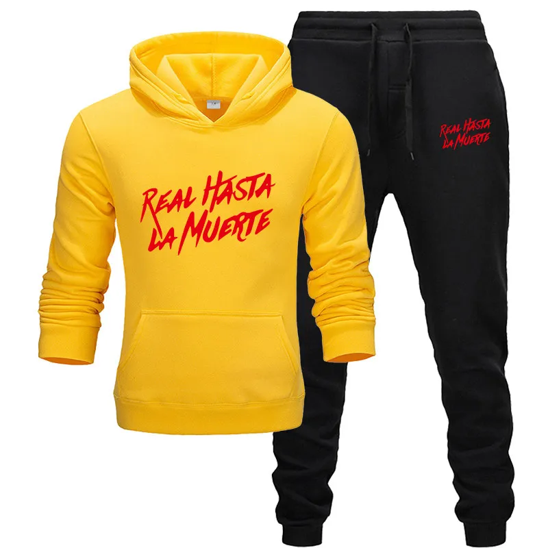 yellow Комплект из двух предметов, модные толстовки с капюшоном, мужской спортивный костюм, толстовка с капюшоном, осенняя мужская брендовая одежда, толстовки+ штаны, комплекты - Цвет: yellow