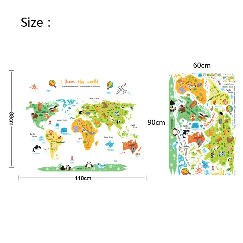 

Красочная карта мира Съемная Настенная Наклейка виниловая художественная наклейка для детской комнаты офиса домашний декор животные мир украшение обои