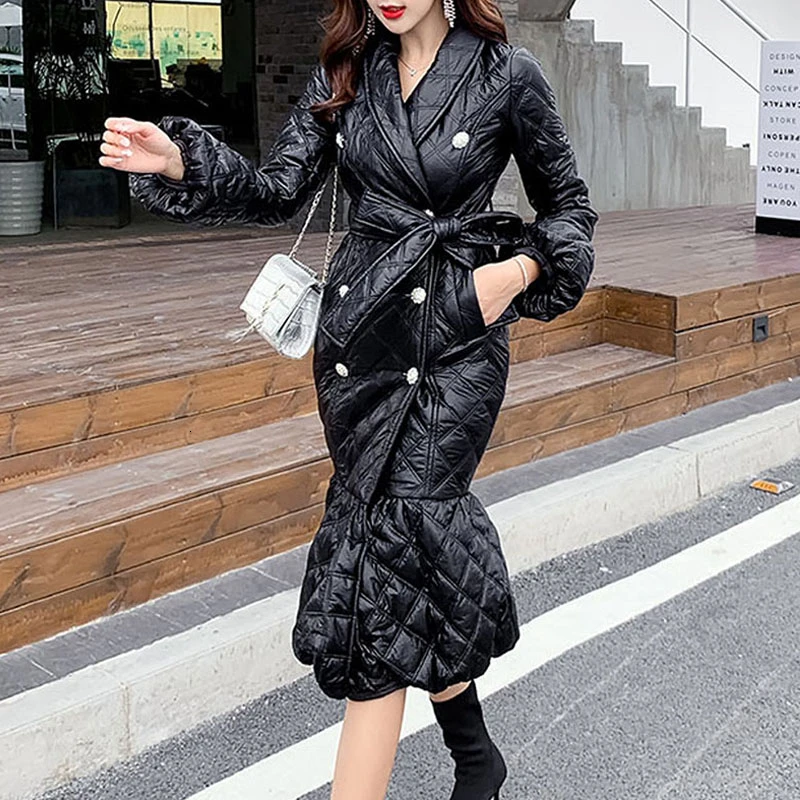 Осеннее Элегантное длинное зимнее пальто для женщин тонкая плотная одежда из