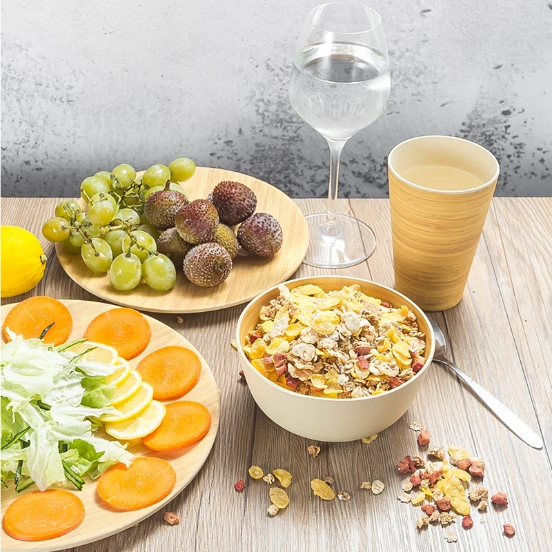 

Lekoch Bamboo Fiber 4Pcs for 1person Picnic Dinner set Bamboo pattern Plate Bamboo Powder Fiber Dishes and Plates Sets