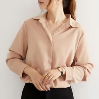 blouse for women sweet elegant cloth shirt female office lady tops v neck autumn causal apricot japanese korean style 2021 new