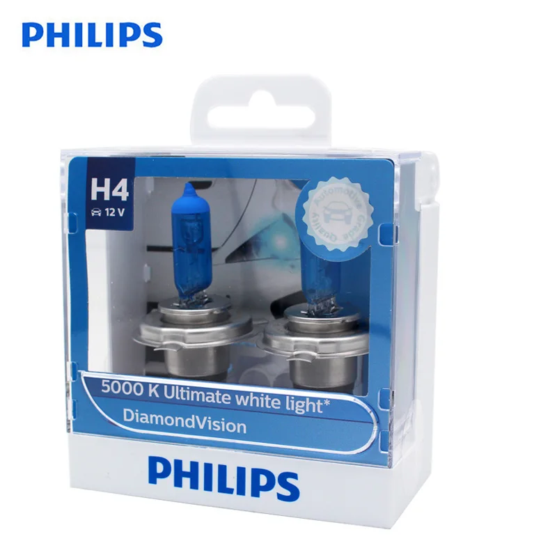 

Philips Original H4 HB2 9003 12V Diamond Vision 5000K Xenon White Car Halogen Headlight Auto Hi/lo Beam Bulbs 12342DVS2, Pair