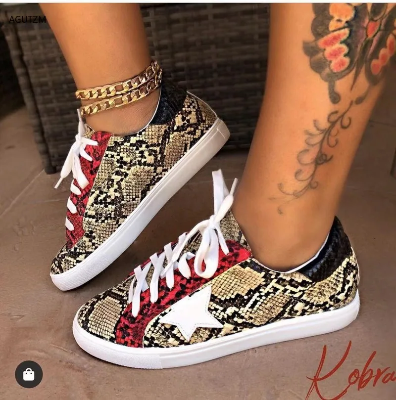 

Fashion Shoes INS HOT Colorful Snake Printed Vulcanized Loafers Female Sneakers Fashion 2020 Women Footwear flat shoes women