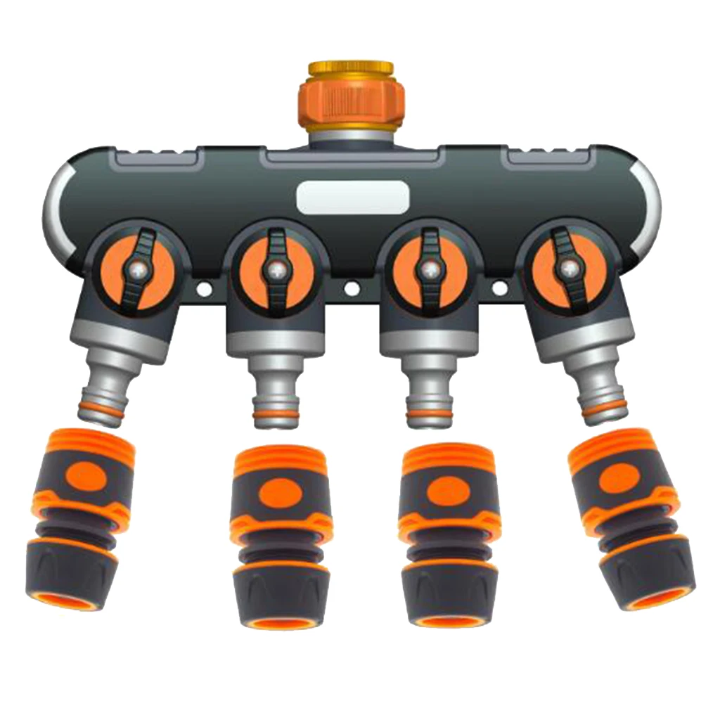 

4 Way Garden Hose Splitter Water Hose Adapter & 1/2in Connector Easy To Use