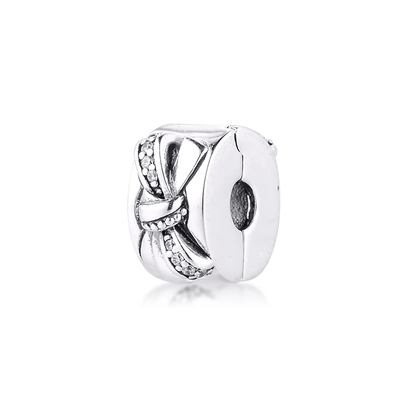 Genuine 925 Sterling Silver Shiny Bow Clip Charm Fits Pandora Bracelet Beads for Jewelry Making Party Gift Women | Украшения и