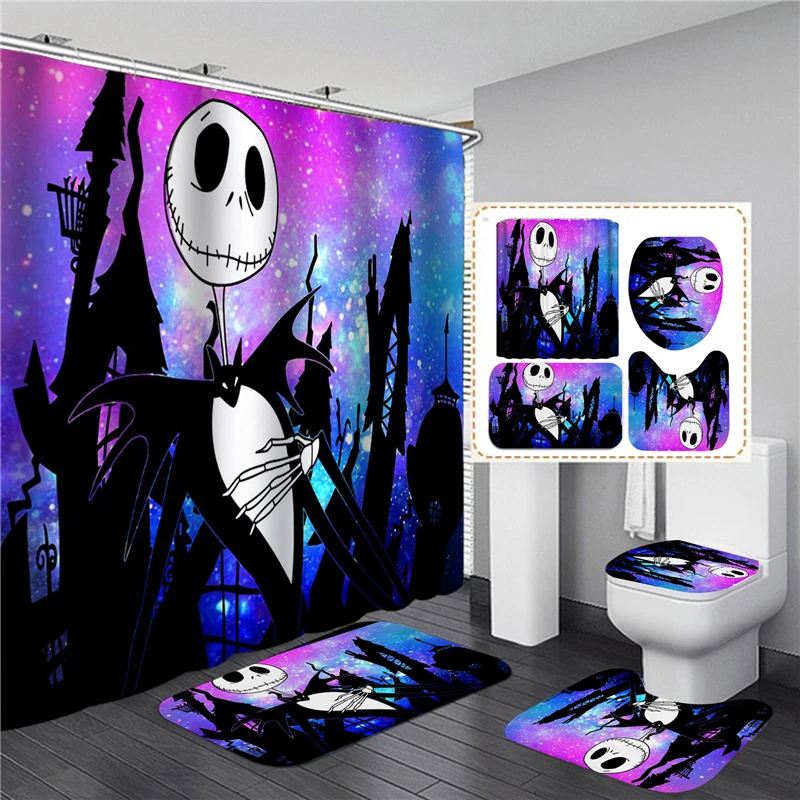 halloween printed shower curtain set bath mat bathroom waterproof curtains non slip carpet durable toilet cover bathtub decor free global shipping