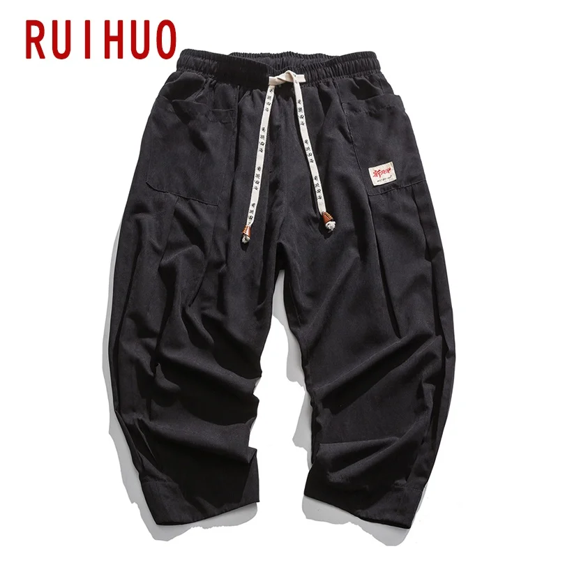 

RUIHUO Solid Corduroy Mens Pants Streetwear Harem Pants Men Clothing Joggers Men Pants Harajuku Jogger Trousers 5XL 2021