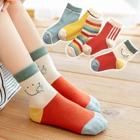5pairslot cute smiley baby girls socks spring soft kawaii infant toddler socks cotton baby kids rainbow striped socks for 1 12y