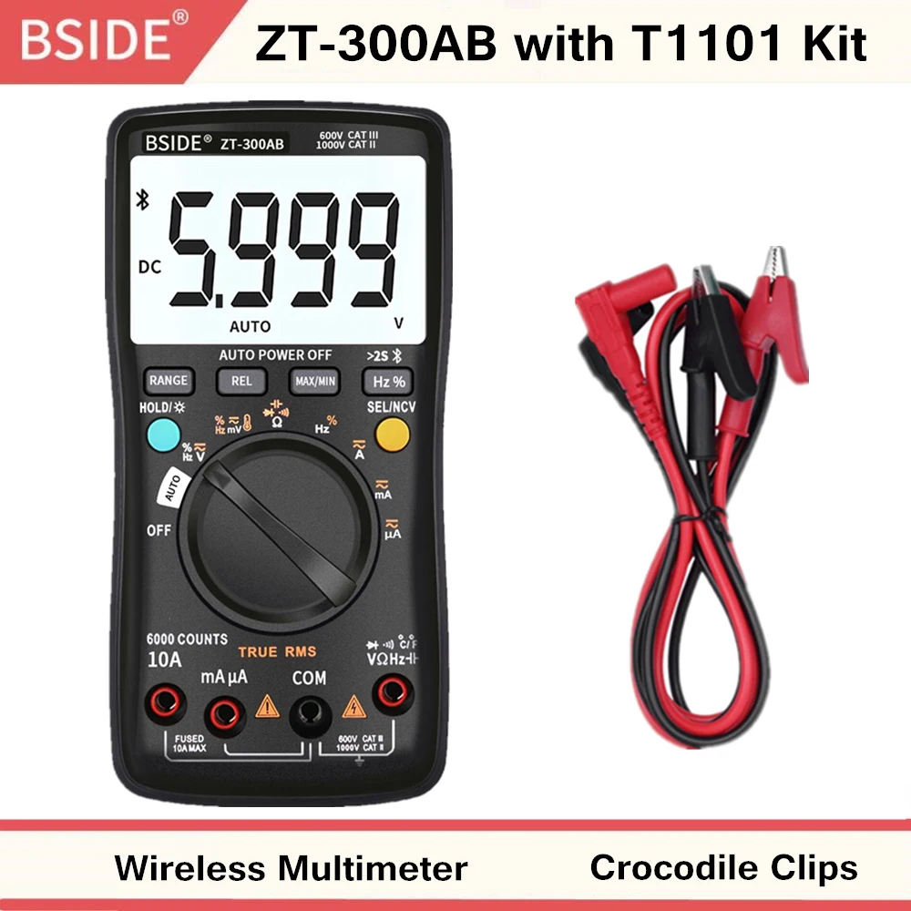 

BSIDE ZT-300AB Wireless Digital Multimeter True RMS Manual/Auto Ranging 6000 Counts DMM Voltage Capacitance Temp Amp Ohm Diode