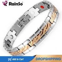 fashion rainso brand gold color healing 4 in 1 health care elements stainless steel bracelet bangle for men osb 1554sg