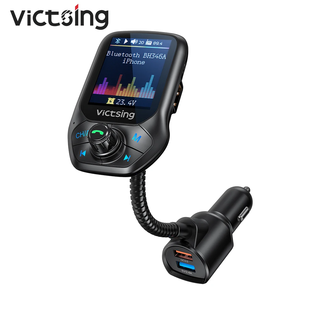 

VicTsing BH346 Bluetooth Transimitter Handsfree Calling Bluetooth Adapter with QC3.0 Fast Charge for Car FM Transmitter Radio