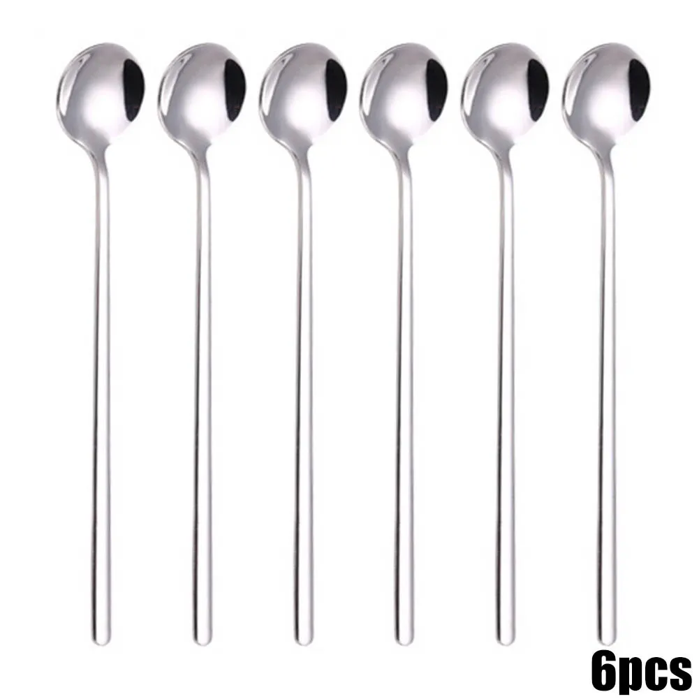 

6 / Set Coffee Spoon Scoop Stainless Steel Long Handle Dessert Teaspoon Kitchen Milk Coffee Beverage Tableware Cooking Spoon